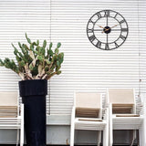 16 Inch Large Outdoor Wall Clock, Black Metal Modern Minimalist Battery Operated Silent Clock for Patio, Pool, Garden, Living Room, Kitchen, Office, Bedroom Decor with Easy to Read Numbers