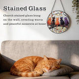 Cat Stained Glass Window Hanging with Hook – 6.3" Handcrafted Suncatcher, Vibrant Decor for Living Room Office, Unique Gifts for Women, Mom, Teen Girls, Cat Lovers