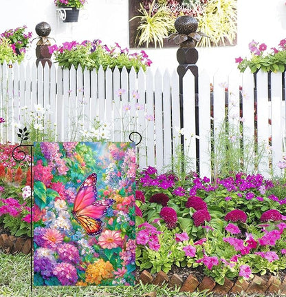 Spring Garden Flag for Outside 12x18 Inch Double Sided, Butterfly Flowers Small Yard Outdoor Flags for Seasonal Spring Summer Farmhouse Holiday Decoration