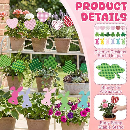 Amyhill 18 Pcs Garden Decor for Outside Heart Metal Garden Stakes, Outdoor Decorations Metal Stake for Patio Lawn Yard Planter Porch Pathway Pot