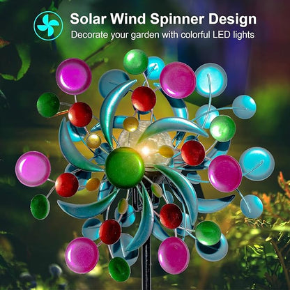Solar Wind Spinners Outdoor - Wind Sculptures & Spinners, 60.6 Inch Windmill Kinetic Yard Art Decor with Stake, Wind Spinner for Yard and Garden Lawn Farmhouse (Circle)
