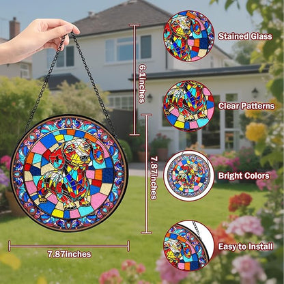 Dog Stained Glass Window Hanging, Suncatcher for Window Hanging, Sun Catchers Indoor Windows Wall Art for Mom Grandma, Gifts for Dog Lovers, Christmas Decor,for Home Garden Office 7.87