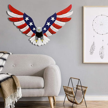 Adroiteet American Eagle Patriotic decorations, Independence Day 4th of July Decoration Metal Wall Art, American Flag Bald Eagle Hanging Sculpture, Large Handmade Centerpiece for Indoor Bedroom Office Outdoor 23.6" x 14"