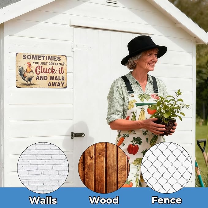 Funny Tin Signs Chicken Coop Decor Outdoor Vintage Rooster Gifts Yard-signs Decorative Signage For Farm and Garden 8×12 inches (L)