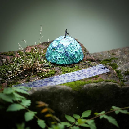 Japanese Wind Chime Cast-Iron Outdoor Ornament for Garden, Patio & Balcony, Hanging Metal Wind-Bell Decoration Gift, Blessing Pendant Windchimes & PVC Wind-Catcher, Hydrangea