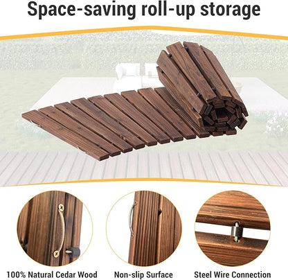 6FT Curved Wooden Garden Pathway Walkway Outdoor Roll Out Decorative Garden Non-Slip Patio Path Decorative Boardwalk Outdoor Road Floor for Backyard Beach Wedding Party
