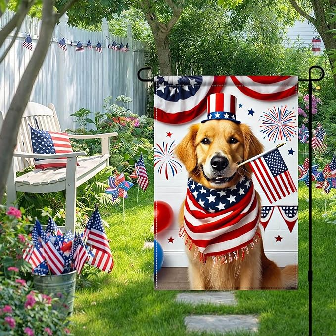 BlissYard 4th of July Garden Flag Golden Retriever Dog Patriotic Garden Flag 12x18 Double Sided American Flag Welcome Yard Flag Outdoor Memorial Day Independence Day Decorations