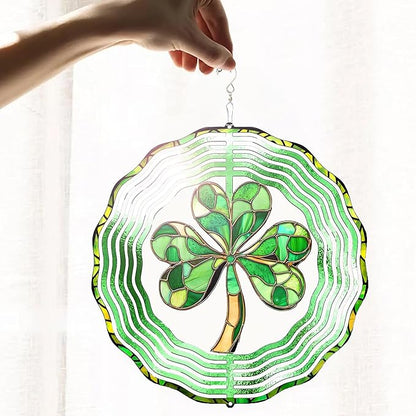 St. Patricks Day Wind Spinner-Outdoor Hanging Decorations Green Clover Shamrock Wind Spinners for Yard and Garden Stainless Steel Windspinners for Outside Hanging Ornament Gifts for Friends Neighbors
