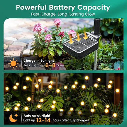 Solar Garden Lights, LED Swaying Solar Lights Outdoor Waterproof, Warm White Firefly Outdoor Decorative Lights, Garden Decor, Yard, Patio, Pathway Decoration Gardening Gifts (6 Pack)