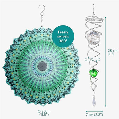 Navaris Garden Wind Spinner & Gazing Ball Spiral Tail Set - Hanging Ornaments & Windmill Spinners - Outdoor Windmills for The Garden, Trees, Balcony - Ideal Gifts for Men and Women