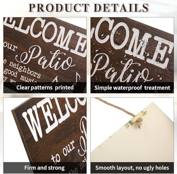 Yalikop 2 Pack Outdoor Patio Decor Signs Hanging Boho Wall Art Wood Outdoor Decorations for Patio Farmhouse Porch Backyard Welcome Deck Balcony for Home Front Accessories, 12 x 8 Inch(Brown)