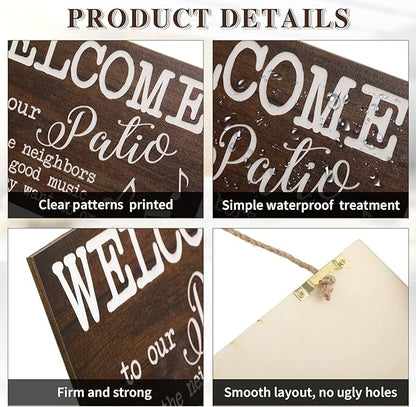 Yalikop 2 Pack Outdoor Patio Decor Signs Hanging Boho Wall Art Wood Outdoor Decorations for Patio Farmhouse Porch Backyard Welcome Deck Balcony for Home Front Accessories, 12 x 8 Inch(Brown)