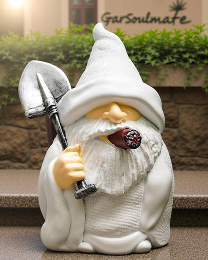Leverse Whimsical Garden Gnome Statue with Shovel - 5.9 Inch Resin Outdoor Decor, Waterproof White Figure for Yard & Patio (Shovel)