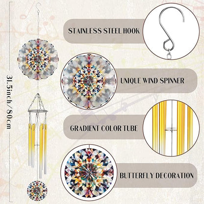 Kaleidoscope Wind Chimes for Outside - Metal Windchimes Deocr with Spinner Indoor Outdoor Hanging Garden Patio Yard Backyard Decoration Christmas New Year Birthday Gift for Women Mom Friend