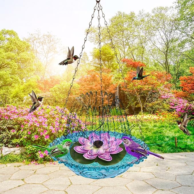 Hanging Solar Bird Bath Fountain, Hanging Bird Bath with Solar Fountain Pump, Bird Bath Fountain, Solar Powered Metal Bird Bath Bowl for Outdoor Garden Backyard Patio