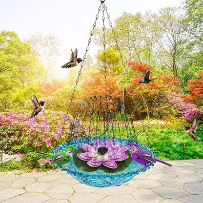 Hanging Solar Bird Bath Fountain, Hanging Bird Bath with Solar Fountain Pump, Bird Bath Fountain, Solar Powered Metal Bird Bath Bowl for Outdoor Garden Backyard Patio