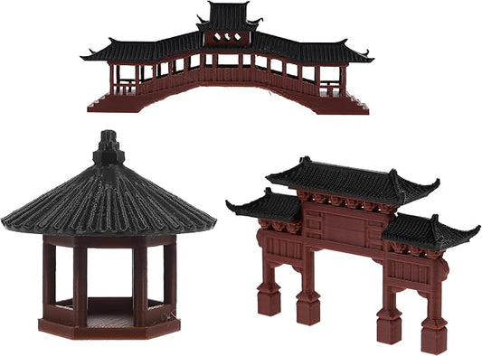 LOGOFUN 3PCS Mini Asian Garden Decor Miniature Pagoda Statue Mini Pavilion Ornament for Japanese Garden Accessory - Brown Black