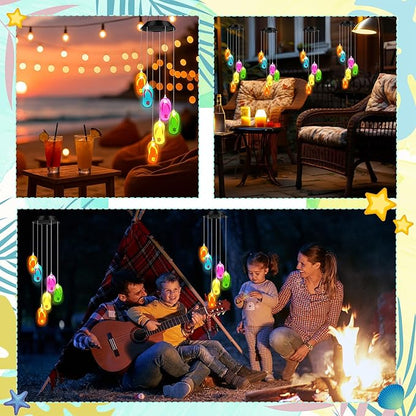 Wonderjune Tropical Beach Themed Slipper Solar Wind Chimes Flip Flop Outdoor Summer Beach Decorations Lights Mobile Wind Chime LED Lights for Garden Patio Yard Porch Hawaii Party Gifts