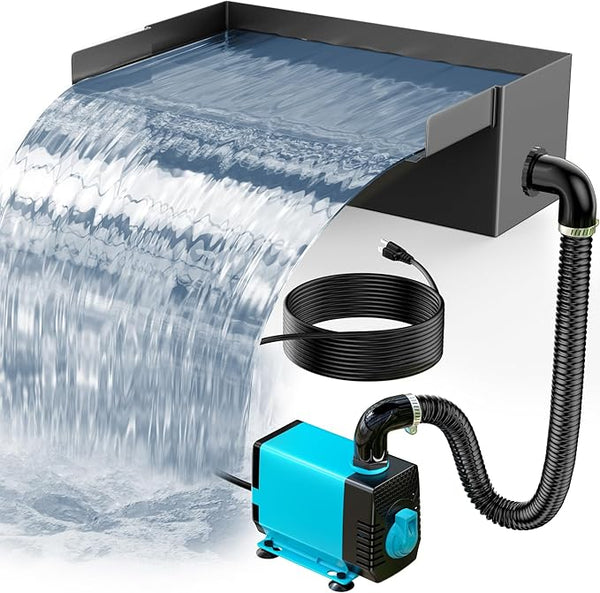 POPOSOAP Pond Waterfall Box with Pump Kit, 11.8inch 304 Stainless Steel Pond Waterfall Spillway with 40W 660GPH Pump for Ponds, All-in-l Pond Spillway for Garden Waterfall Water Feature-P43X
