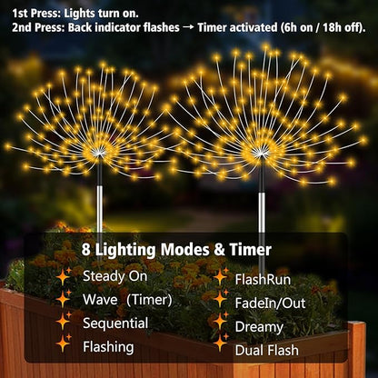 echosari Solar Garden Lights Outdoor, Total 6 Pack 720 LED Firework Lights with Auto On/Off 8 Modes IP65 Waterproof Landscape Light for Outdoor Yard Pathway Garden Decor (Warm White)