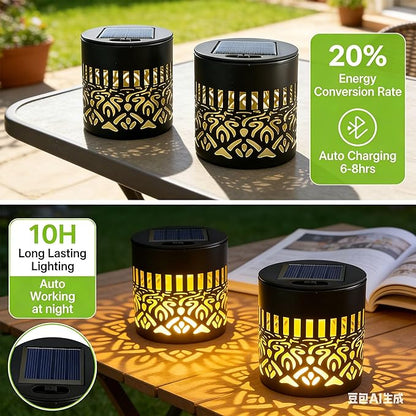 Solar Outdoor Fence Lights Decoration 2 Pack, Solar Wall Step Deck Lights Outdoor Garden Decor with Mandala Theme for Yard Art Porch Patio Backyard