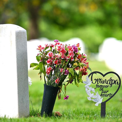 BUoonyer Stake Graves Cemetery Decorations - Grandpa Metal Memorial Grave Markers, Grandfather Heart Graveyard Sympathy Plaque, Dove Remembrance Graveside Burial Decor Sign for Outside Yard Garden