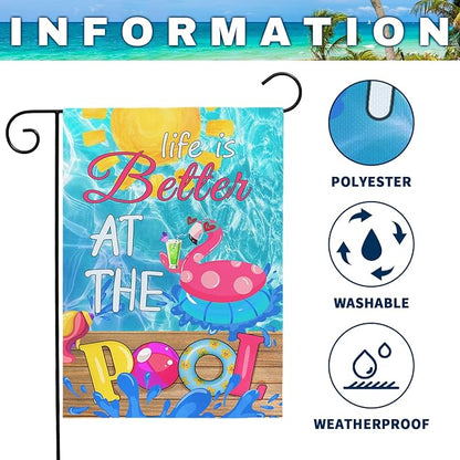 Pool Garden Flag Swimming Pool Spring Yard Flags Summer Welcome Decorative Flags Life is Better at the Pools House Banner for Outside Patio Porch Home Decoration 12x18 Double Sided
