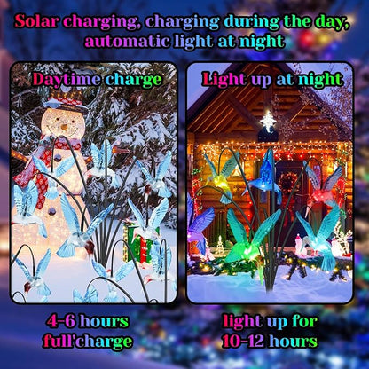 BeHiller Solar Hummingbird Lights Outdoor,2PACKS 12LED Swaying Firefly for Hummingbird Path Decor,Unique Gifts for mom/Grandma,Color Changing Hummingbird Gifts for Women,House,Housewarming,Lawn Decor