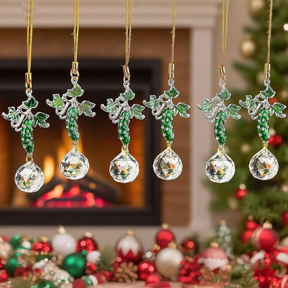 H&D HYALINE & DORA Set of 6 Rhinestones Pickle Crystal Suncatcher Pendant Cucumber Rainbow Pickle Sun Catcher Onraments for Tree Windows Garden Home Decor