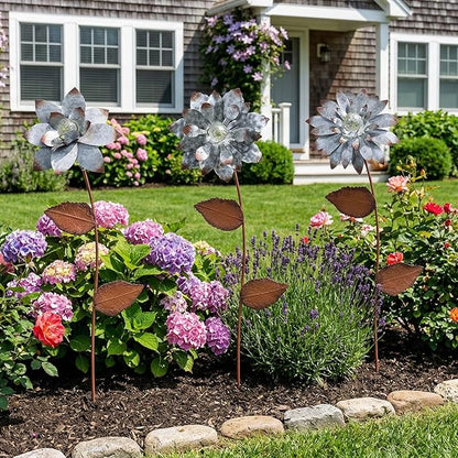 Metal Floral Garden Stake Outdoor Glow in Dark Silver Plant Pick Water Proof Metal Flower Stick Décor for Lawn Yard Patio,3 PCS