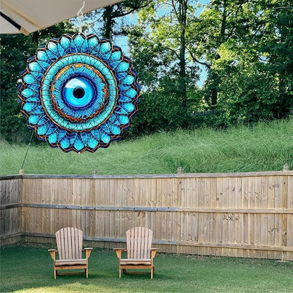 Metal Wind Spinners Outdoor Hanging Wind Spinner for Yard and Garden Decor for Outside,12In 3D Stainless Steel Evil Eye Wind Chime Christmas of Gifts for Women Mom