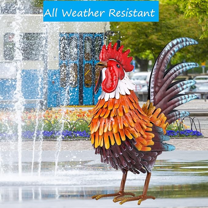 Shorayn Rooster Garden Statue Metal Chicken Yard Art Decor Outdoor Sculpture Figurines