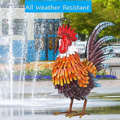 Shorayn Rooster Garden Statue Metal Chicken Yard Art Decor Outdoor Sculpture Figurines