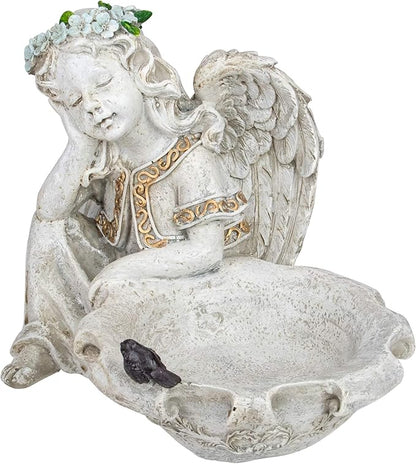 12.25" Sitting Angel Bird Feeder Outdoor Garden Statue