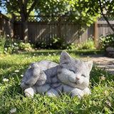 Sleeping Grey Tabby Garden Statue - Resin Realistic Mini Cat Sculpture, Pet Loss Memorial Stone, for Cat Lovers, Indoor/Outdoor Decor, Animal Figurine for Yard Ornaments