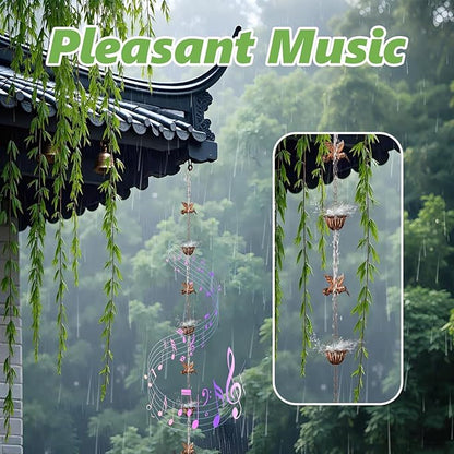 8.8ft Copper Rain Chains for Gutters Outside - Adjustable Steel Hanging Rain Hutter Decorative Rain Catcher with 6 Metal Cups,8 Hummingbird Ornaments for Garden Eaves Drainage