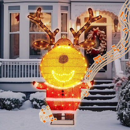 EAMBRITE Lighted Reindeer Christmas Decorations Outdoor, Animated Deer with Motion Sensor & Music, 2-in-1 Yard Stake Hanging Wall Decor for Indoor Holiday Decorations, Outside Yard Patio Home Decor