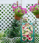 Spring Summer Hummingbird Garden Flag 12x18 Inch Double Sided, Stained Glass Floral Garden Flag for Outside, Colorful Flower Yard Flag Seasonal Outdoor Farmhouse Decor