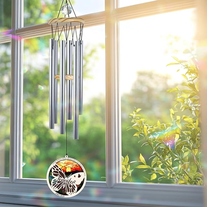 Personalized Butterfly Wind Chimes for Outside, Custom Crystal Your Wings were Ready But My Heart was Not Ornament, Sympathy Gifts for Loss of Loved One, Memorial Windchimes for Garden Décor