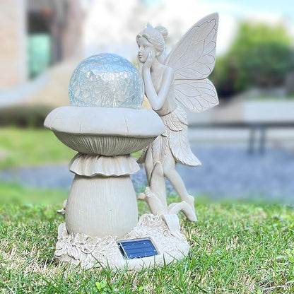 COWOS Solar-Powered Garden Fairy Statue, Handcrafted Resin Statue for Outdoor Patio, Lawn, and Garden Decor, Memorial Gift, Yard Art, Sympathy Gift