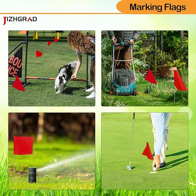 50Pack Red Marking Flags, JIZHGRAD 13x4x5 Inch Marker Flags Use for Yard & Lawn, Boundary & Dog Training, Survey & Landscape, Sprinkler & Surveyor, Garden & Construction, High Visibility, Sturdy, Versatile, UV & Weather Resistant