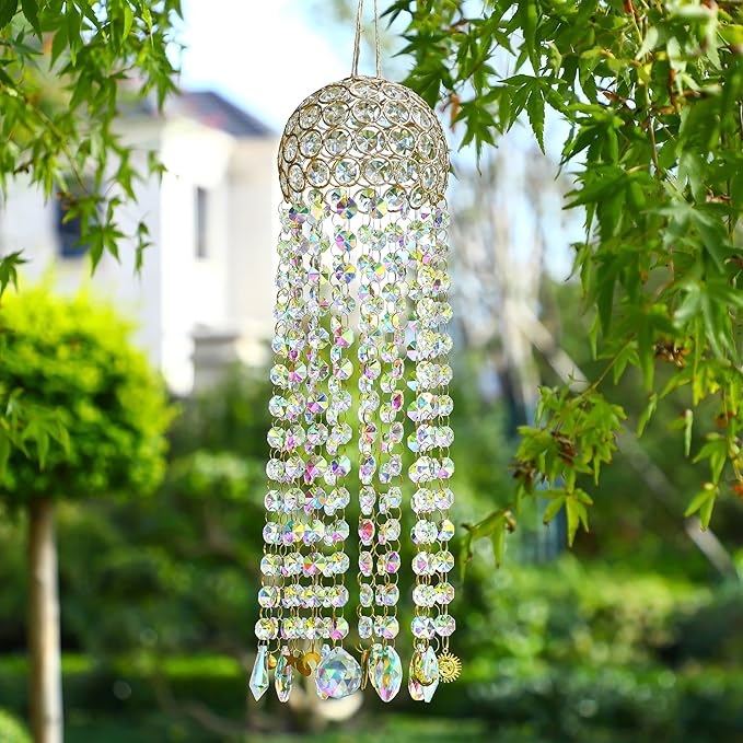 16.7" Chandelier Wind Chimes Crystal Suncatcher Window Hanging Sun Catchers AB Color Crystal Prism Rainbow Maker Pendant Ornament for Christmas Tree