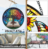 VAIIEYO Tree Sun Catcher Stained Glass Window Hanging Ornament, Handmade Sun Catcher Plant Decoration with Hooks for Window Garden Home, Mother's Day & Birthday Housewarming Gift (7.8 inch)