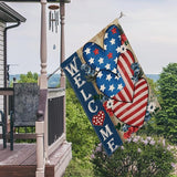 AVOIN colorlife Patriotic 4th of July Welcome House Flag 28x40 Inch Double Sided, Memorial Day American Stars and Stripes Love Heart Yard Outdoor Decoration