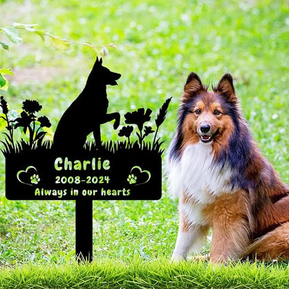 Custom German Shepherd Dog Memorial Grave Marker,Personalized Pet Dog Memorial Garden Stake,Flora Dog Memorial Plaque Burial Stake Engraved Sign,Dog Sympathy Grave Stake,Dog Statue Headstone