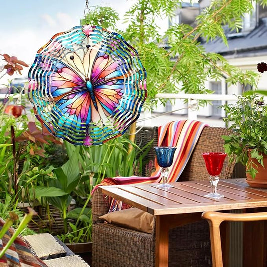 Purple Butterfly Wind Spinner 3D Butterfly Spinners Exquisite Outdoor Garden Decoration 3D Stainless Steel Butterfly Spinner with Unique Visual Effect Perfec Sculptures Gift 10 Inch
