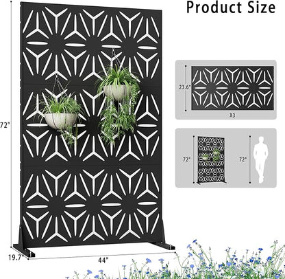 Metal Privacy Screen for Outdoor Freestanding Privacy Screens, 72" H x 44" W Patio Decorative Metal Fence Panels with Stand, Portable Divider Screens for Outside Deck Balcony Garden and Indoor