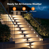 6 Pack Solar Powered Step Lights Outdoor Waterproof LED for Deck Stair Safety Outside Decorative Lamps for Porch Railing, Fence, Walkway, Yard, Patio, 2 Sided Warm White Lighting for Enhanced Security