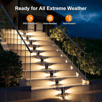 6 Pack Solar Powered Step Lights Outdoor Waterproof LED for Deck Stair Safety Outside Decorative Lamps for Porch Railing, Fence, Walkway, Yard, Patio, 2 Sided Warm White Lighting for Enhanced Security