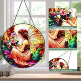 Butterfly Flower Fairy Stained Glass Window Hanging Suncatcher with Chain - 7.9" Outdoor/Indoor Art Decor for Home Garden,Wedding, Mother's, Valentine's, Birthday & Christmas Ornaments Present